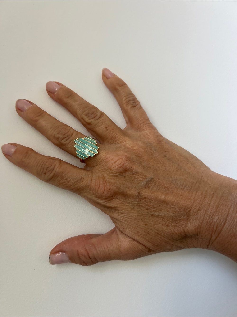 Gold Ring with Turquoise Color Inlay - Women Jewelry - Picture 2 of 4